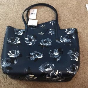 Kate Spade navy reversible floral leather tote